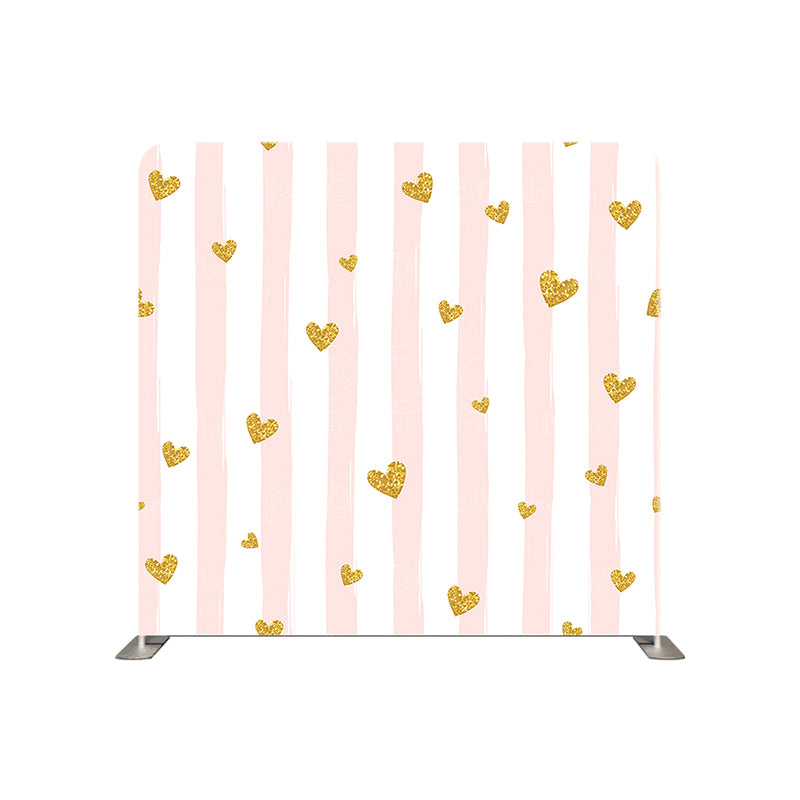 premium one pillowcover backdrops-Gold Heart Glitter Pink White Party Backdrop