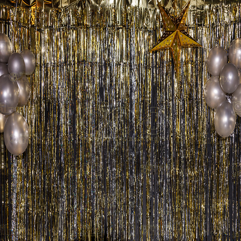 premium one pillowcover backdrops-Gold Streamers with Balloons