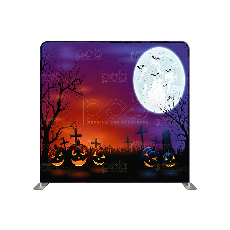 premium one pillowcover backdrops-Scary pumpkins and moons on Halloween