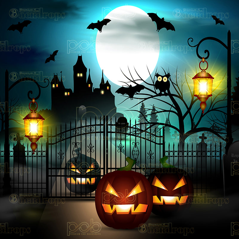 premium one pillowcover backdrops-Haunting Pumpkins