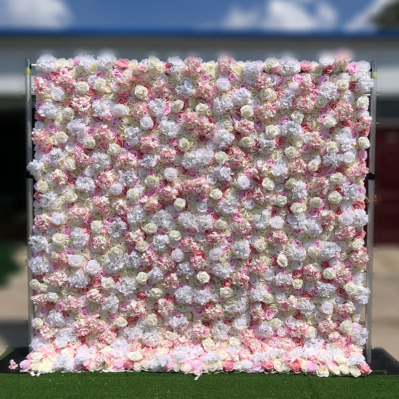 White Rose And Light Pink Rose Flower Wall