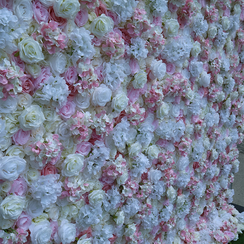 White Rose And Light Pink Rose Flower Wall