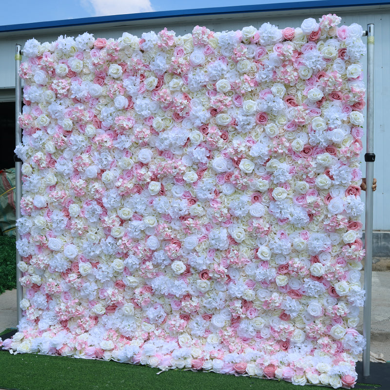 White Rose And Light Pink Rose Flower Wall