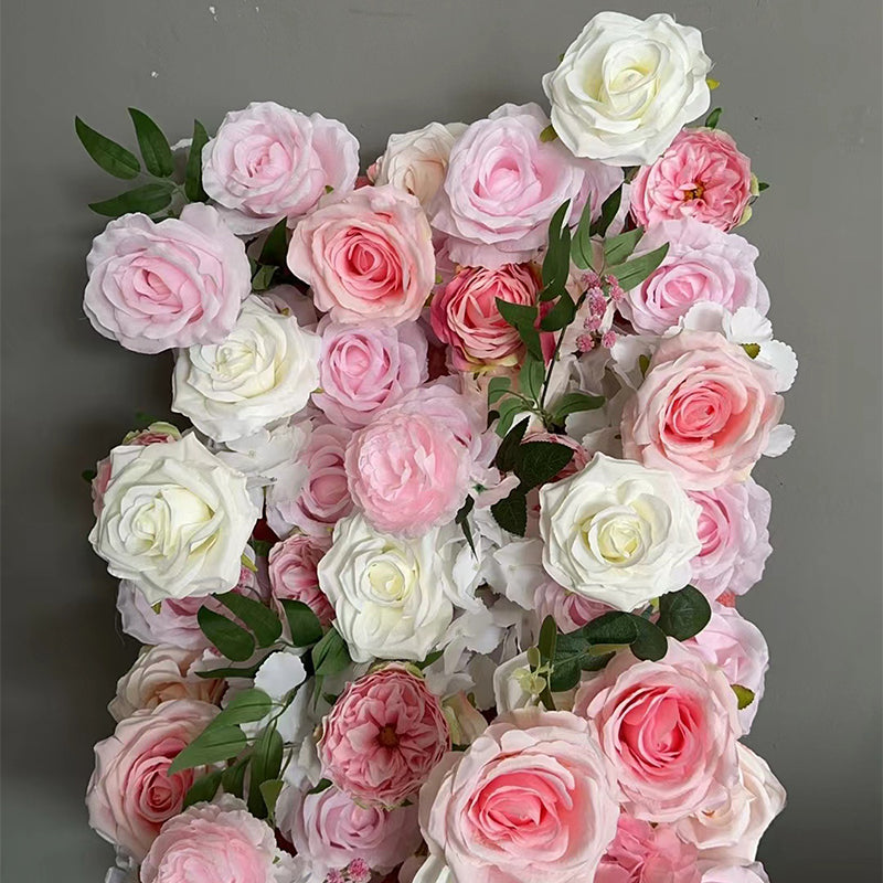 Light Pink Rose and White Rose Flower Wall