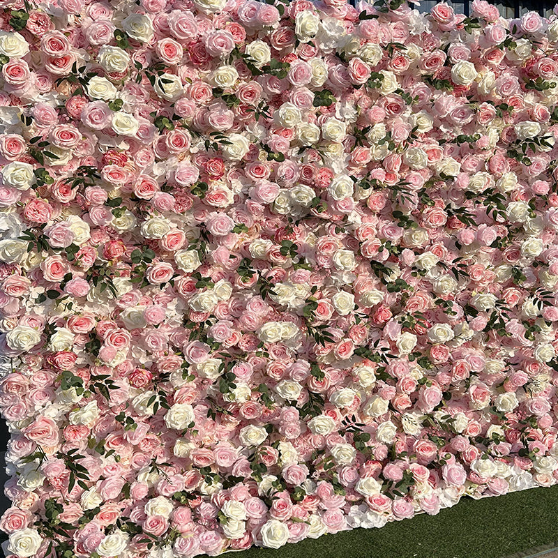 Light Pink Rose and White Rose Flower Wall