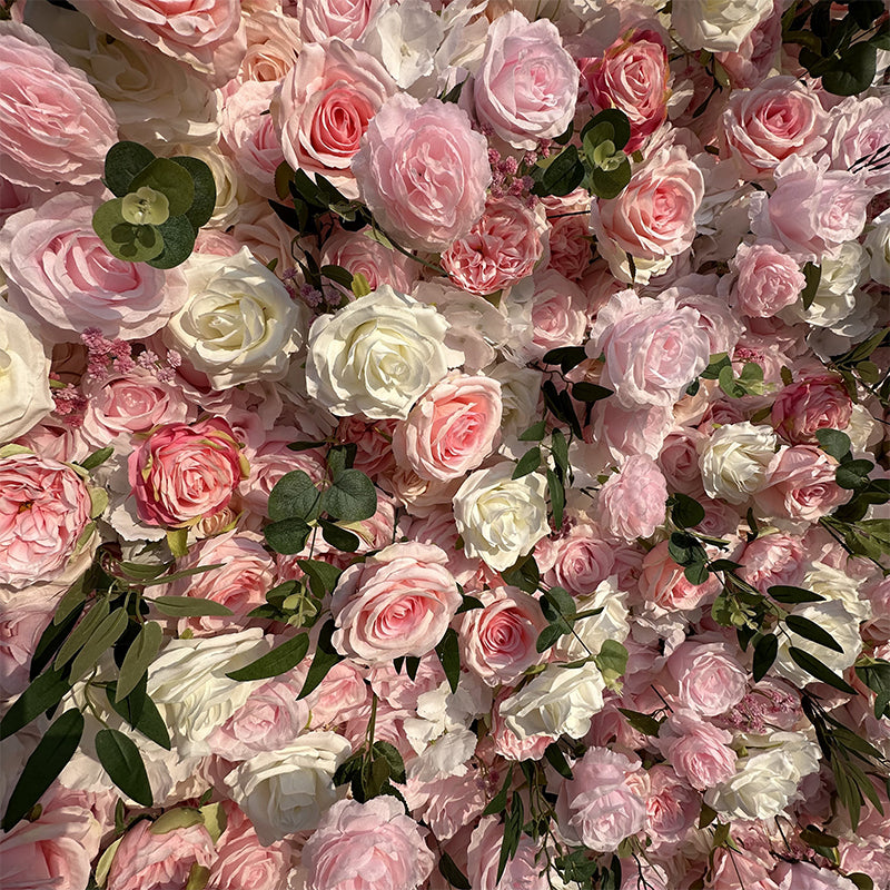 Light Pink Rose and White Rose Flower Wall