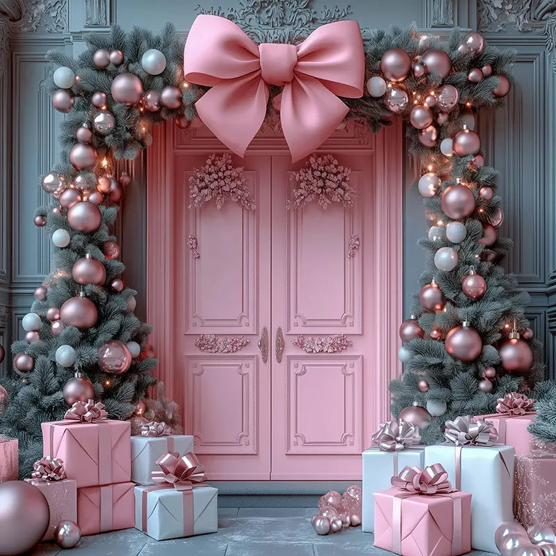Pillow_Cover_Backdrops_Christmas_Pink_Door_With_Gifts-pob-backdrops