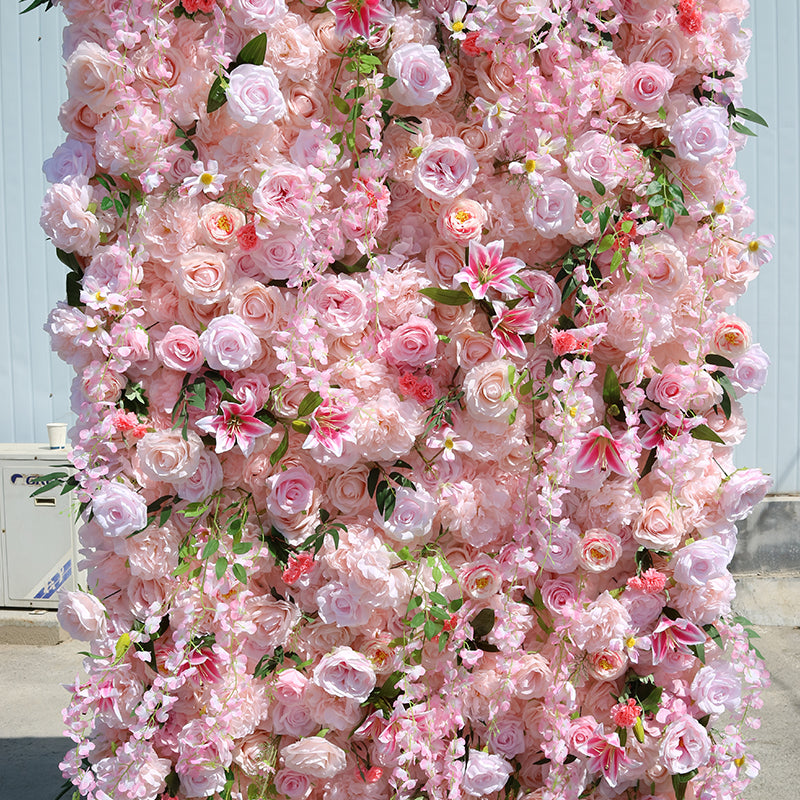 Pink Roses With Lilies Flower Wall