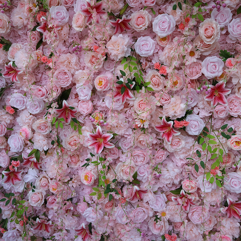 Pink Roses With Lilies Flower Wall