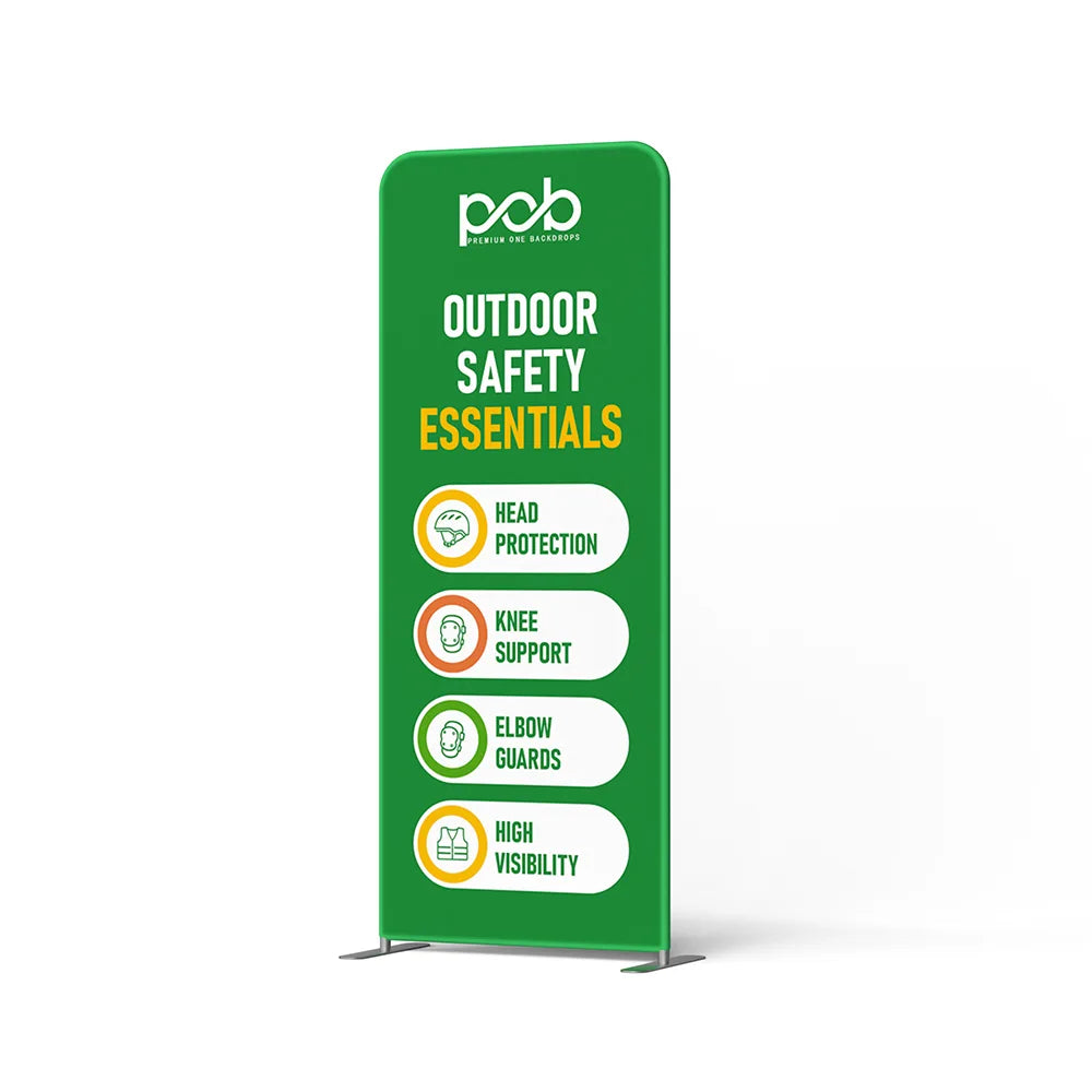 Portable tension fabric banner stand – left angle view