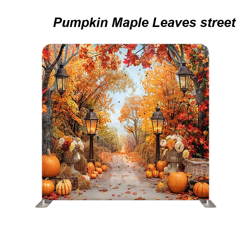 premium one pillowcover backdrops-Pumpkin Maple Leaves street