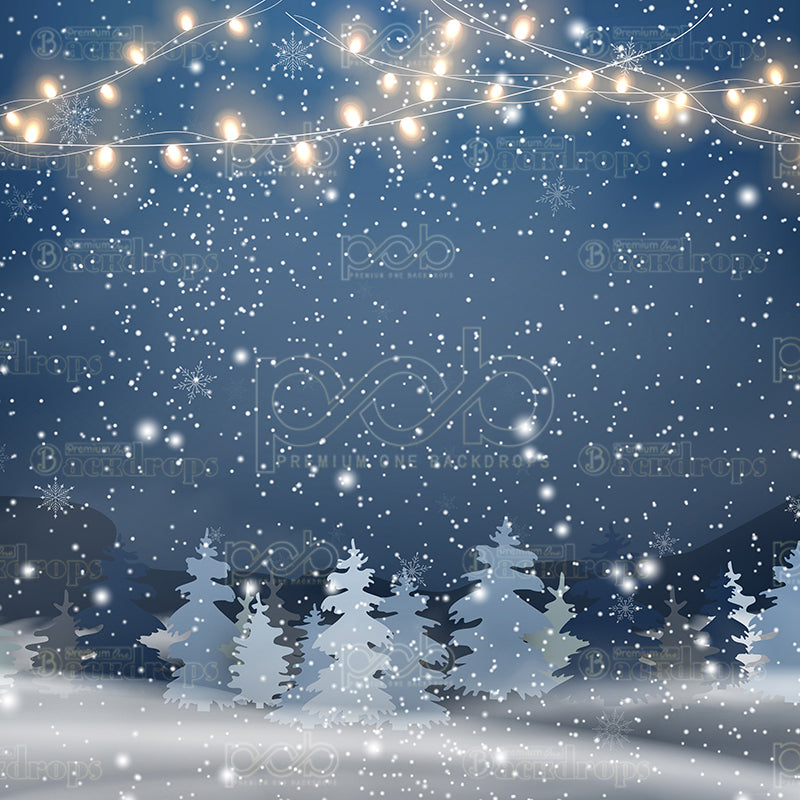 premium one pillowcover backdrops-Snowy Night Lights Holiday