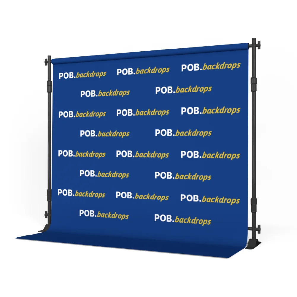 Left angle view of 10ft step and repeat banner with top pole pocket and floor sweep