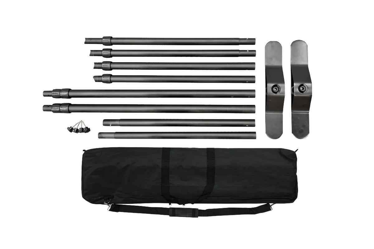 8ft step and repeat banner hardware kit with adjustable poles, bases, connectors and carry bag