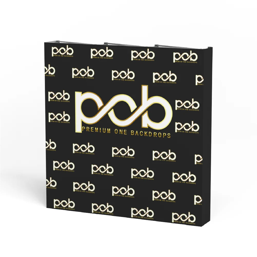 Step and repeat pop up display left side view with fabric graphic panel