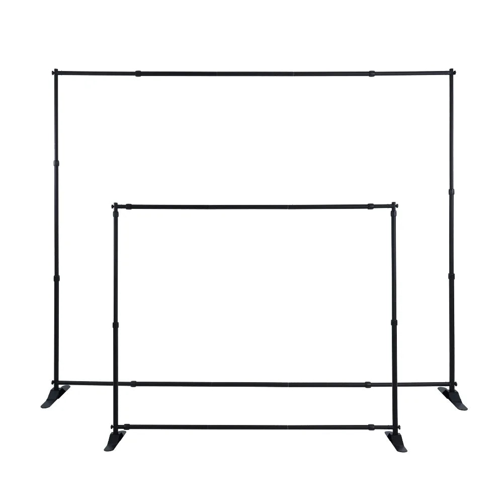 Front view of adjustable step and repeat stand frame for event and photo backdrops