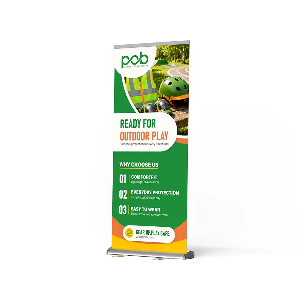 Teardrop roll up banner stand – left angle view
