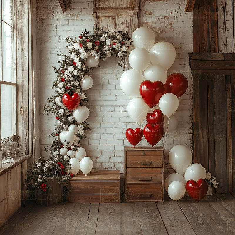 premium one pillowcover backdrops-Valentine Heart Balloons rustic