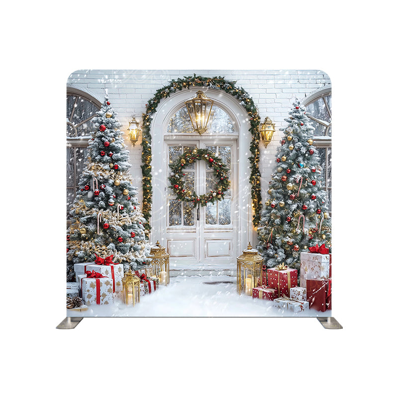 premium one pillowcover backdrops-White Christmas Porch