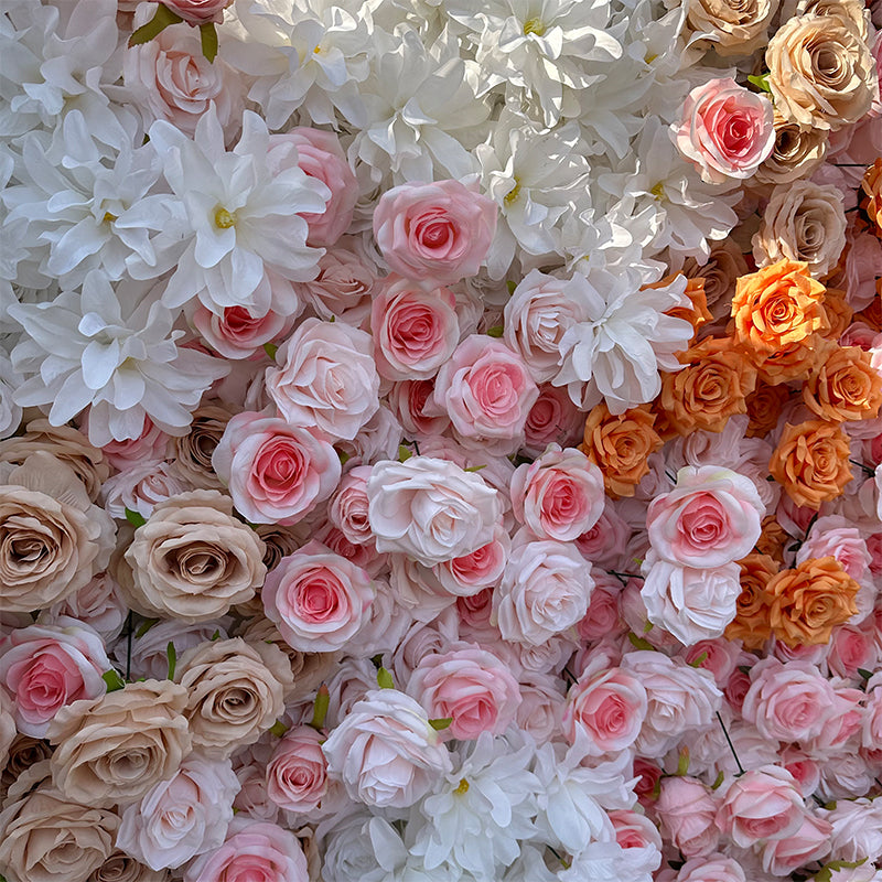 White Orange Roses Flower Wall