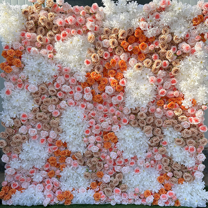 White Orange Roses Flower Wall