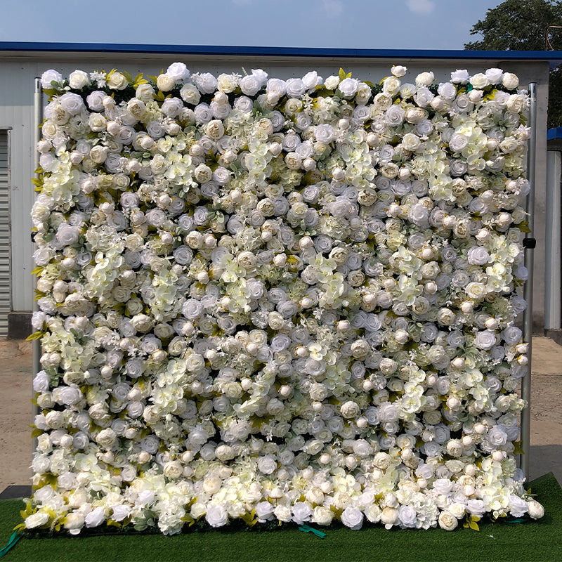 White Rose and Champagne Peonies Flower Wall