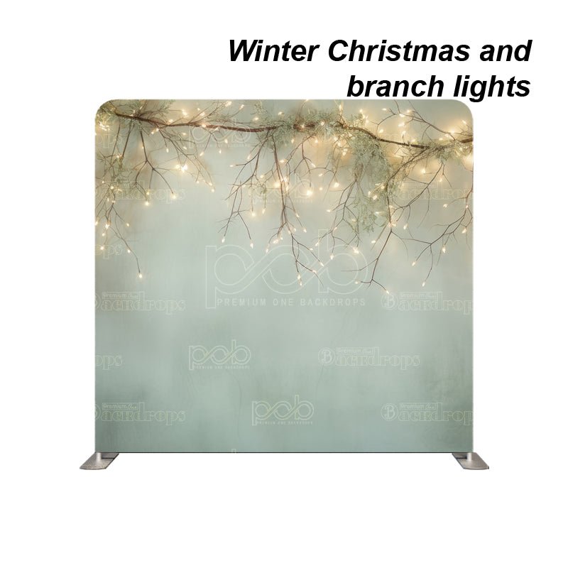 premium one pillowcover backdrops-Winter Christmas and branch lights