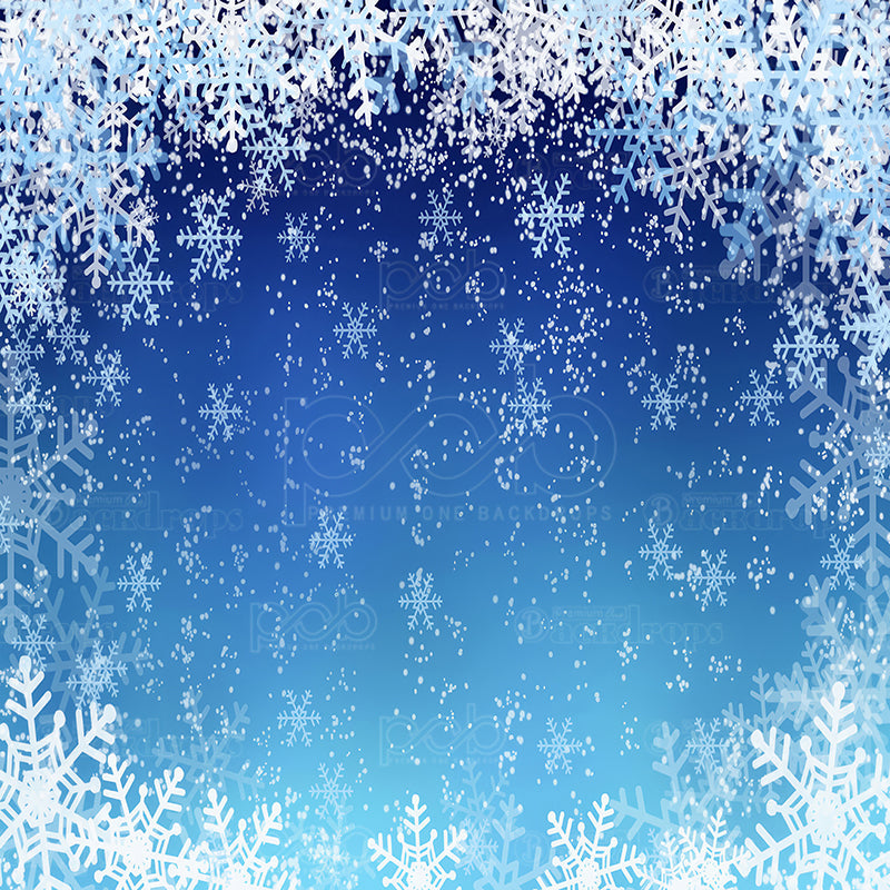 premium one pillowcover backdrops-Winter snowing background in blue-1