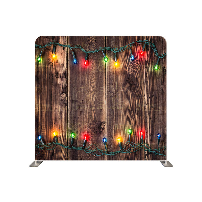 premium one pillow cover backdrops-Wood With Christmas Lights Holiday