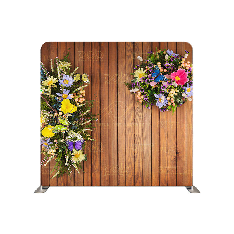 premium one pillow cover backdrops-Wood With Spring Flowers