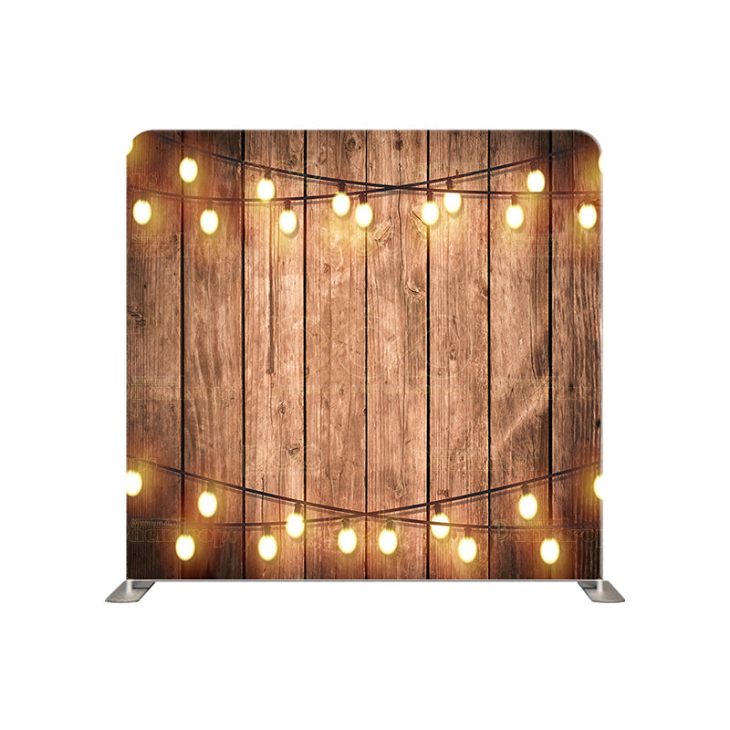 premium one pillow cover backdrops-Wood with Two String Lights