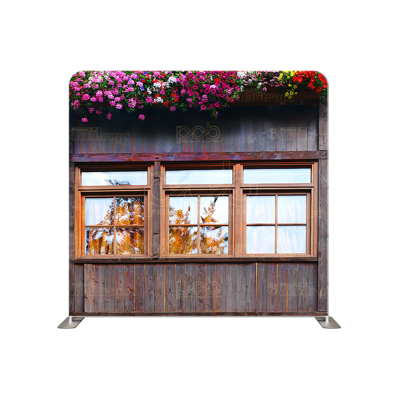 premium one pillow cover backdrops-Wooden Windows flowers