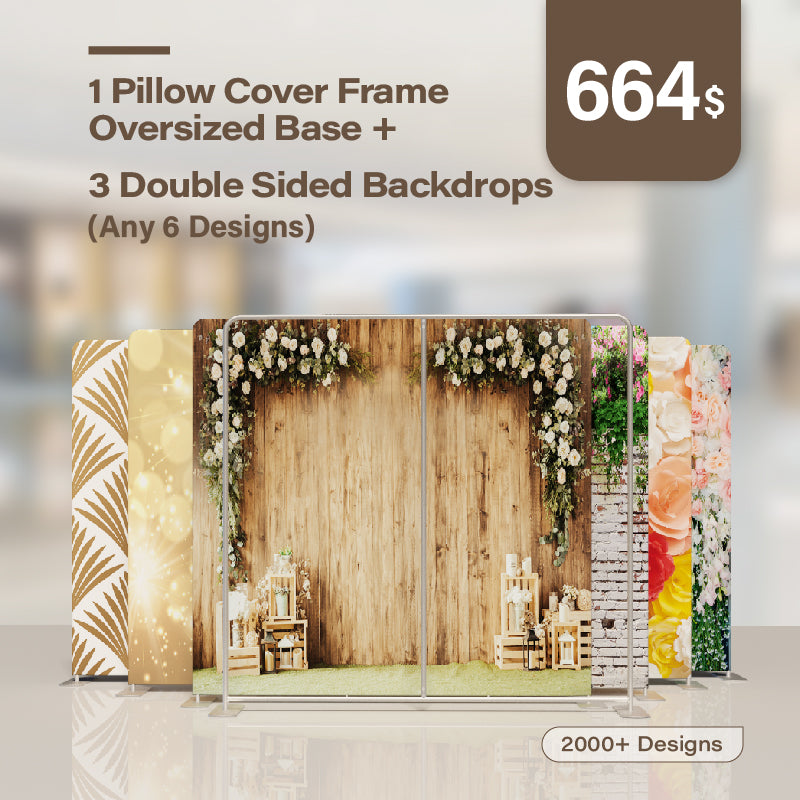 1 Pillow Cover Frame Oversized Base and 3 Double Sided Backdrops (Any 6 Designs)