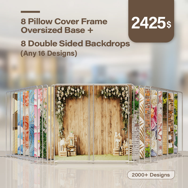 8 Pillow Cover Frame Oversized Base and 8 Double Sided Backdrops (Any 16 Designs)