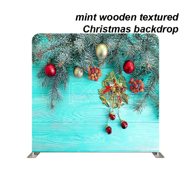 premium one pillowcover backdrops-mint wooden textured Christmas backdrop