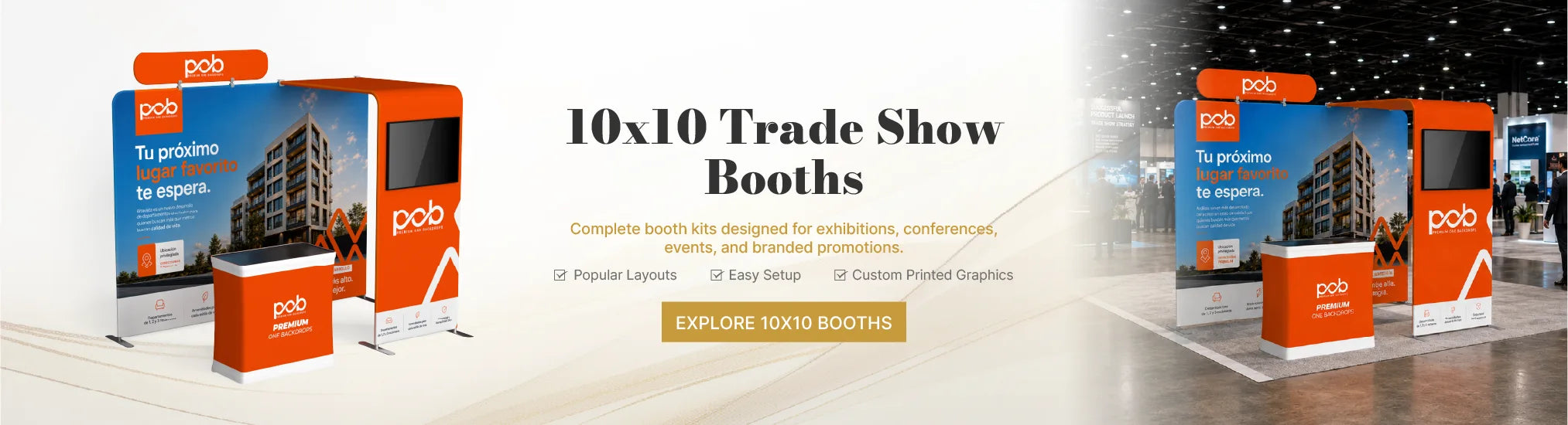 10x10 trade show booth displays for compact exhibition spaces and professional brand presentations
