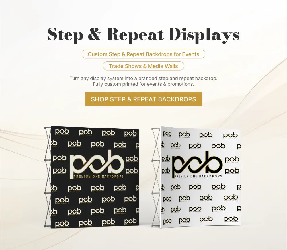 Step and repeat banner stands for photo backdrops, press walls and branded events