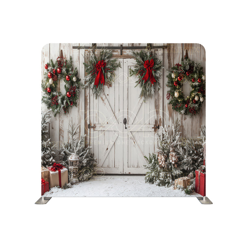 premium one pillowcover backdrops-rustic Christmas scene with wreaths