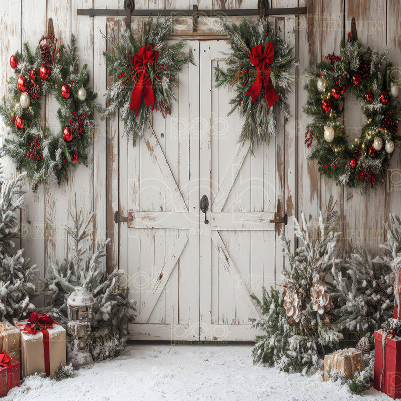 premium one pillowcover backdrops-rustic Christmas scene with wreaths